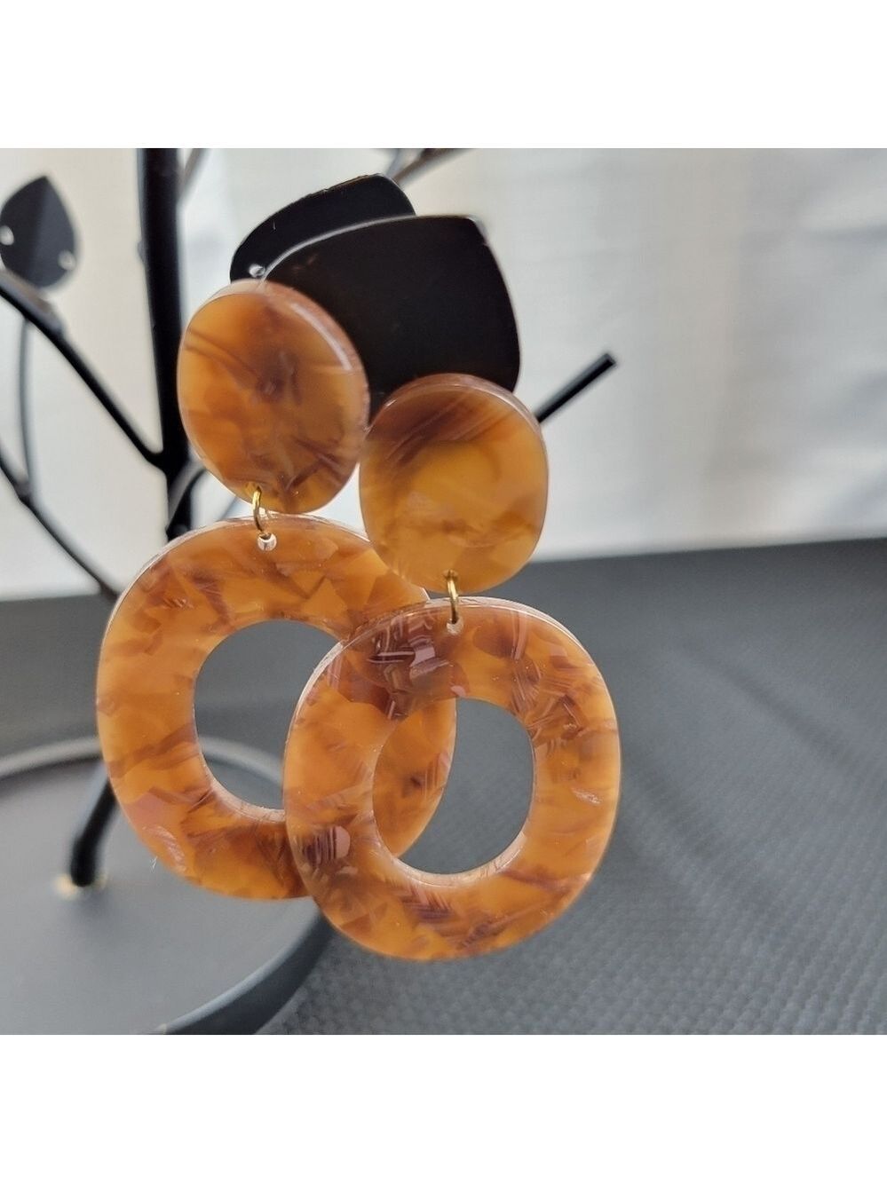 Shades of Brown Marble Tortoise Acrylic Post Earrings (#E6)